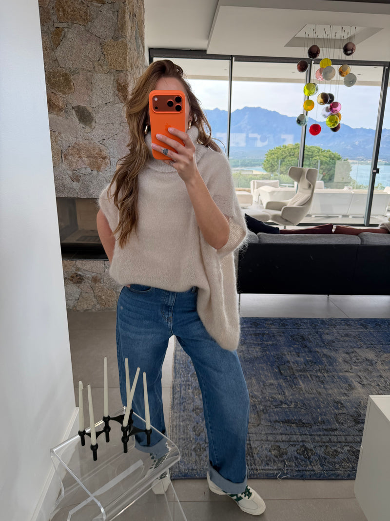 Pull sans manche col roulé